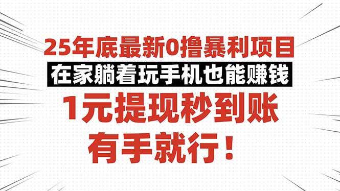 （16342期）25年底最新0撸暴利项目，在家躺着玩手机也能赚钱，1元提现秒到账，有手…-易网创