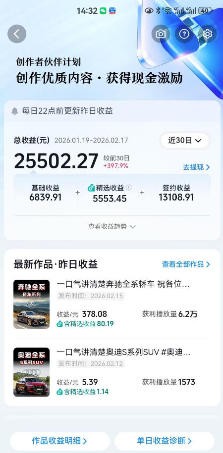 抖音某大佬汽车科普解说教学，流量嘎嘎猛，撸创作伙伴计划精选独家收益，日入5张+-易网创