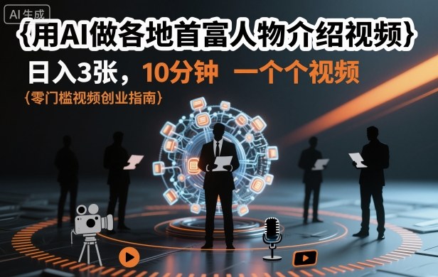 用AI做各地首富人物介绍视频，日入3张，10分钟一个视频-易网创