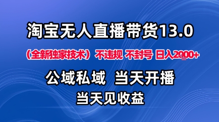淘宝无人直播13.0，公域私域技术，不封号，不违规布局下半年旺季赛道，日入1K+（独家技术）【揭秘】-易网创