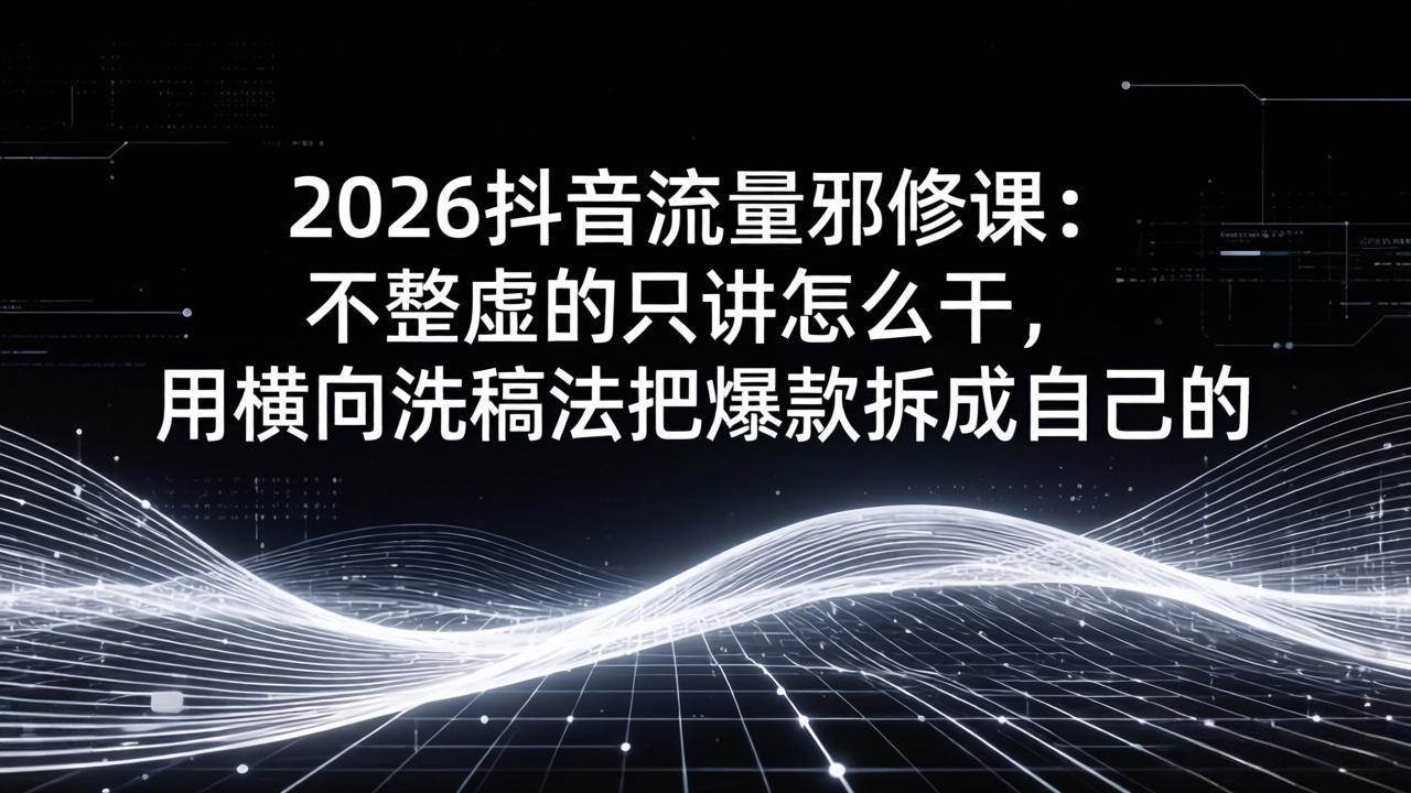 （17725期）2026抖音流量邪修课：不整虚的只讲怎么干，用横向洗稿法把爆款拆成自己的-易网创