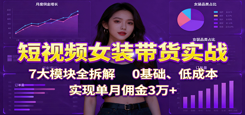 短视频女装带货实战：7大模块全拆解，0基础、低成本，实现单月佣金3万+-易网创
