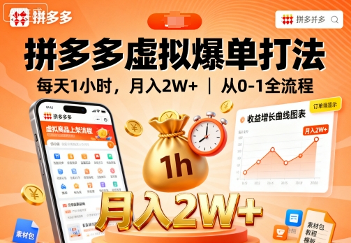 拼多多虚拟爆单打法，每天1小时，月入2W+，从0-1全流程-易网创