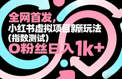 全网首发，小红书虚拟项目新玩法（指数测试），0粉丝日入1k+，整个玩法完整拆解！-易网创