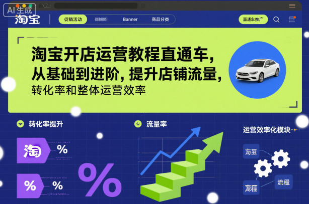 淘宝开店运营教程直通车，从基础到进阶，提升店铺流量，转化率和整体运营效率（更新26年3月）-易网创