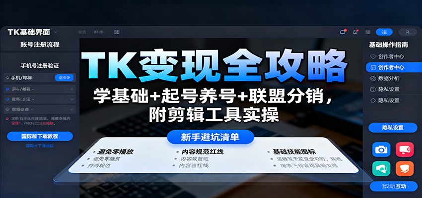 TK变现全攻略：学基础+起号养号+联盟分销，附剪辑工具实操-易网创