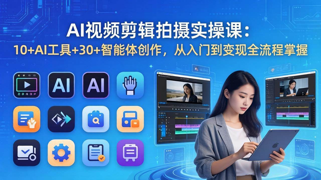 （17818期）AI 视频剪辑拍摄实操课：10+AI工具+30+智能体创作，从入门到变现全流程掌握-易网创