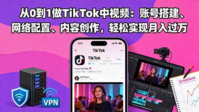 （16461期）从0到1做TikTok中视频：账号搭建、网络配置、内容创作，轻松实现月入过万-易网创