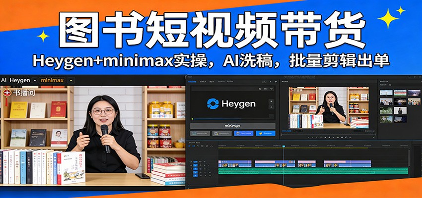 图书短视频带货：Heygen+minimax实操，AI洗稿 ，批量剪辑出单-易网创