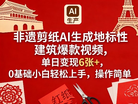非遗剪纸AI生成地标性建筑爆款视频，单日变现6张+，0基础小白轻松上手，操作简单-易网创