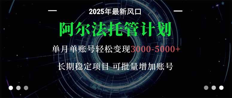 （16360期）阿尔法托管计划 单账号月入3000-5000，长期稳定项目，新手小白轻松上手。-易网创