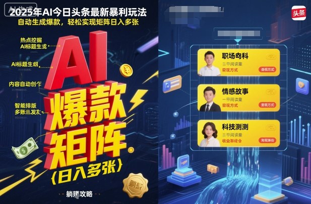 2025年AI今日头条最新暴利玩法，自动生成爆款，轻松实现矩阵日入多张-易网创