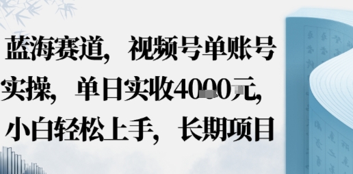 蓝海赛道，视频号单账号实操，单日实收1k，小白轻松上手，长期项目-易网创