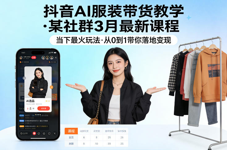 抖音AI服装带货教学，某社群3月最新课程，当下最火玩法，从0到1带你落地变现-易网创