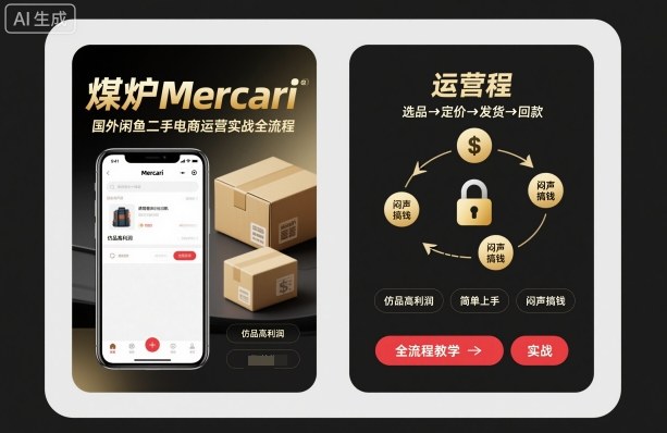 煤炉Mercari国外闲鱼二手电商运营实战全流程，仿品高利润，简单上手，闷声搞钱-易网创