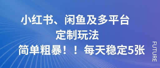 小红书、闲鱼及多平台定制玩法简单粗暴！每天稳定5张-易网创