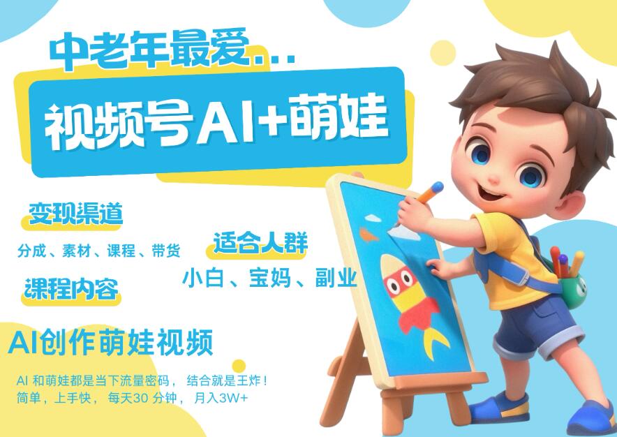 AI+萌娃，又一爆款密码，小白3步上手，爆款率80%，每天十分钟，轻松AI变现萌娃搞钱！月入5W，抓紧学！-易网创