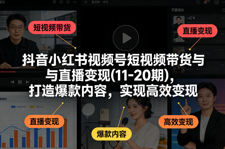 抖音小红书视频号短视频带货与直播变现(10-20期)，打造爆款内容，实现高效变现（更新）-易网创