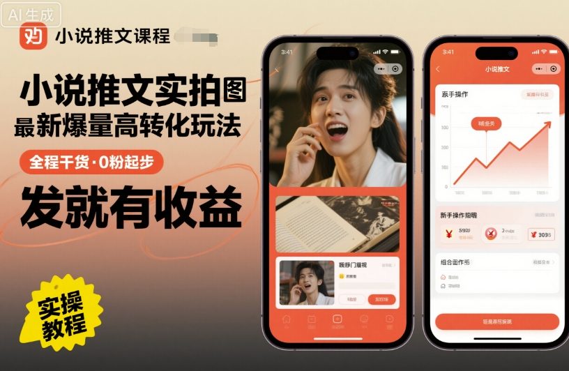 小说推文实拍双图文最新爆量高转化玩法，全程干货，0粉起步，发就有收益-易网创