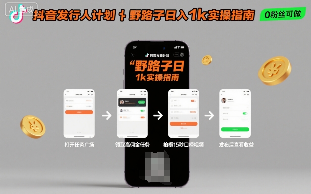 抖音发行人计划全新野路子玩法，随时随地，只要有手机，就能操作，日入1k+【揭秘】-易网创
