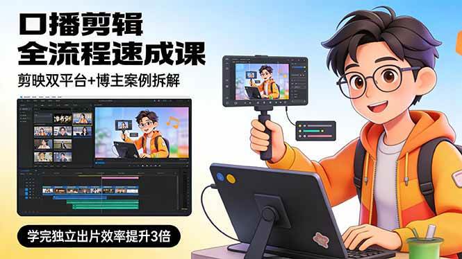 (17420期)口播剪辑全流程速成课,剪映双平台+博主案例拆解,学完独立出片效率提升3倍-易网创