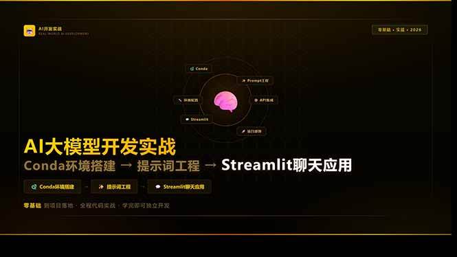 （17723期）AI大模型开发实战：Conda环境搭建→提示词工程→Streamlit聊天应用，零基础到项目落地-易网创
