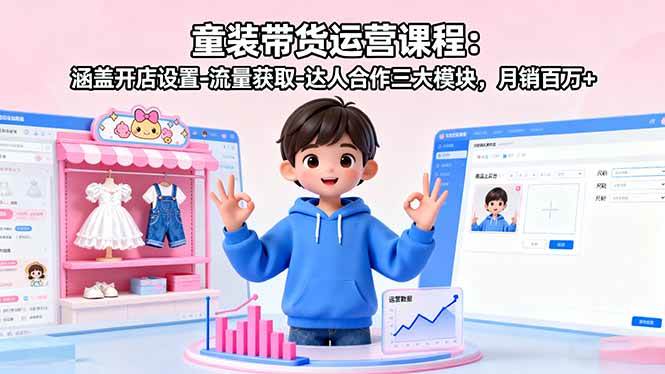 （16081期）童装带货运营课程：涵盖开店设置-流量获取-达人合作三大模块，月销百万+-易网创