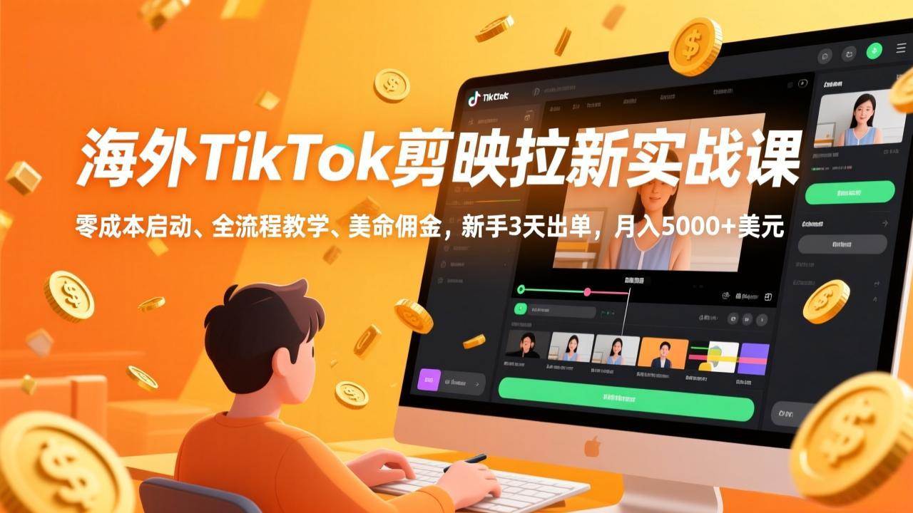 （17340期）海外TikTok剪映拉新实战课，零成本启动、全流程教学、美金佣金，新手3天出单，月入5000+美元-易网创