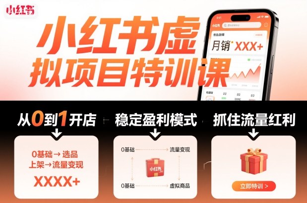 小红书虚拟项目特训课，帮你从0到1打造稳定盈利的店铺，抓住流量红利（更新9月）-易网创