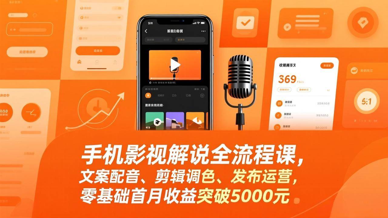 （17391期）手机影视解说全流程课，文案配音、剪辑调色、发布运营，零基础首月收益突破5000元-易网创