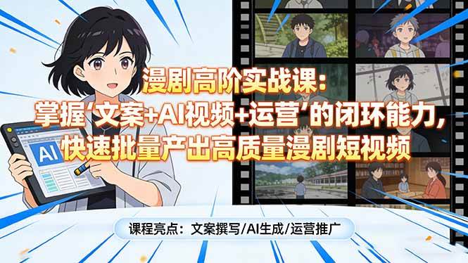 （17461期）漫剧高阶实战课：掌握“文案+AI视频+运营”的闭环能力，快速批量产出高质量漫剧短视频-易网创