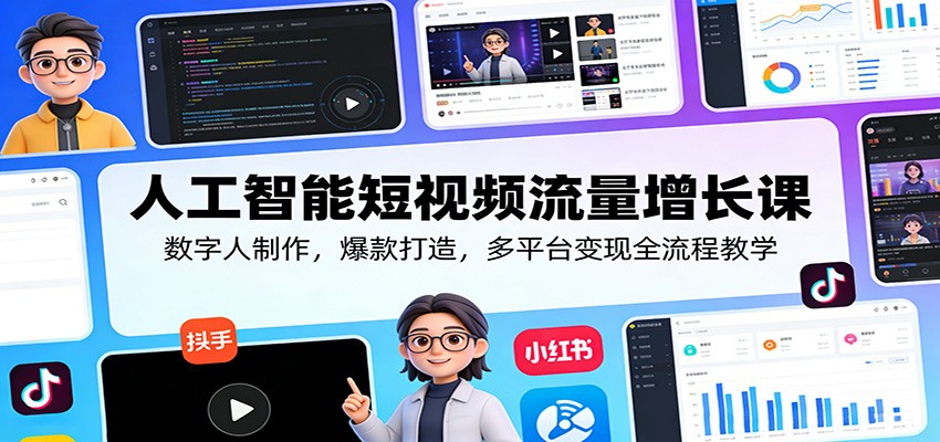 人工智能短视频流量增长课：数字人制作，爆款打造，多平台变现全流程教学-易网创