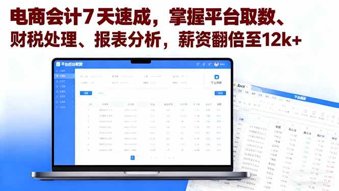 （16192期）电商会计7天速成，掌握平台取数、财税处理、报表分析，薪资翻倍至12k+-易网创