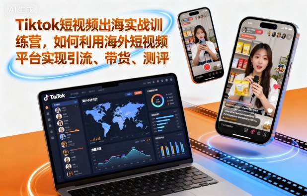 Tiktok短视频出海实战训练营，如何利用海外短视频平台实现引流、带货、测评-易网创